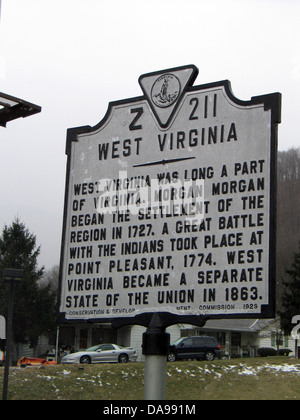 WEST VIRGINIA West Virginia war lange ein Teil von Virginia. Morgan Morgan begann die Besiedlung der Region im Jahre 1727. Eine große Schlacht mit den Indianern fand in Point Pleasant, 1774. West Virginia wurde ein eigenständiger Staat der Union im Jahre 1863. Erhaltung & Development Commission, 1929 Stockfoto