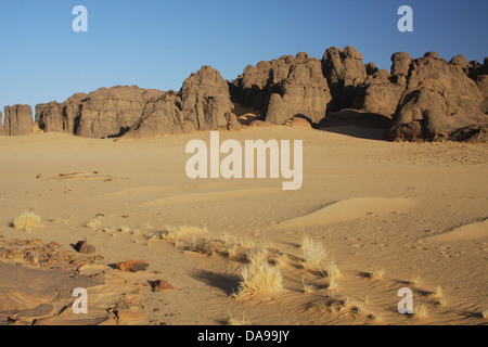 Algerien, Afrika, Nordafrika, Wüste, sand, Wüste, Sahara, Hoggar, Tamanrasset, Ahaggar, Felsen, Felsformation, Tassili du Hogga Stockfoto