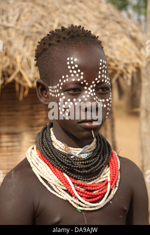 Äthiopien, Afrika, Südäthiopien, junge, Stamm, Minderheit, Minderheit, Ethnologie, ethnologischen, ethnisch, native, Karo, Porträt, O Stockfoto