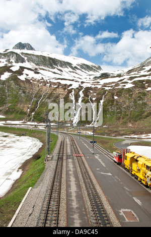 Schweiz, Kanton Uri, Oberalppass, Eisenbahn Stockfoto