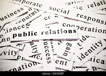 Public Relations. Konzept der Ausschnitt Wörter im Zusammenhang mit der Wirtschaft. Stockfoto