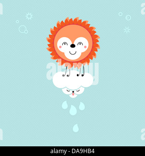 Sonne und Wolke am Himmel. Cute Kawaii animalische Comic-Figuren Stockfoto