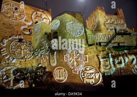 Festung, Israel, Jerusalem, Licht-Show, in der Nacht, Naher Osten, Nahost, Turm, David, Turm Davids, Museum Stockfoto