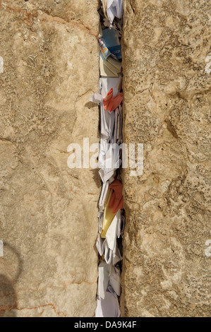 Altstadt, Israel, Jerusalem, Klagemauer, Nahen Osten, in der Nähe von Osten, Juden, Judentum, Detail, Papier, Zettel Stockfoto
