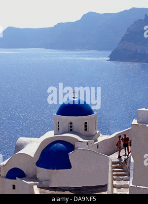 Blau Kuppelkirche Santorini Griechische Inseln Griechenland Stockfoto