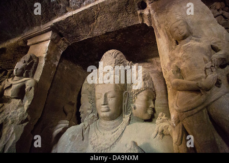 Indien, Süd-Indien, Asien, Maharashtra, Mumbai, Bombay, Stadt, Elephant Island, Elephanta Höhlen, Weltkulturerbe, Höhle, Skulptur, Stockfoto