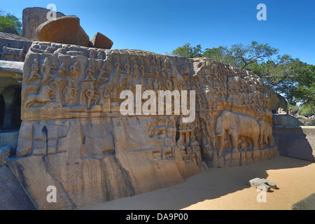 Indien, Süd-Indien, Asien, Tamil Nadu, Mamallapuram, Mahabalipuram, Felsen-schneiden, Architektur, Ajunas Buße, Welterbe, kündigen Stockfoto