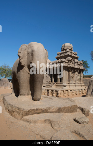 Indien, Süd-Indien, Asien, Tamil Nadu, Mamallapuram, Mahabalipuram, fünf Rathas, Chariot, Nakula, Sahadeva, Weltkulturerbe, Ratha Stockfoto