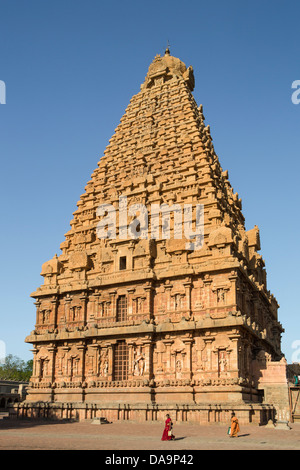 Indien, Süd-Indien, Asien, Tamil Nadu, Thanjavur, Tanjor, Sri Brihadeshwara, Tempel, Weltkulturerbe, Architektur, Kunst, groß, erzielt Stockfoto