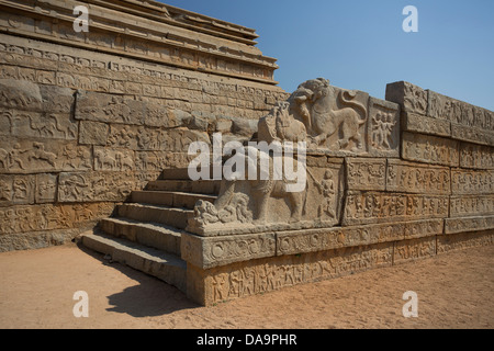 Indien, Süd-Indien, Asien, Karnataka, Hampi Stadt, Ruinen, Weltkulturerbe, Mahanavami Dibba, 16. Jahrhundert, Architektur, Kultur, R Stockfoto