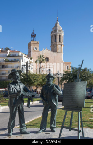 Spanien, Europa, Katalonien, Architektur, Barcelona, Boot, Kirche, berühmte, mediterran, Denkmal, Rusinol, Segel, Santiago, Sitges Stockfoto