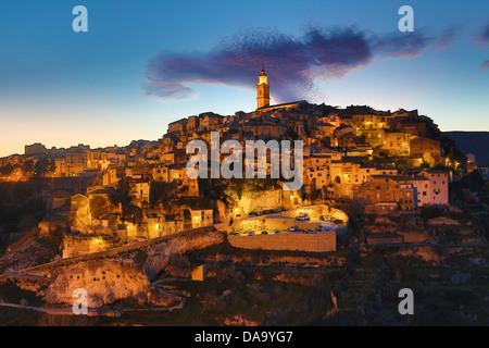 Spanien, Europa, Valencia, Architektur, Glockenturm, Bocairent, Stadt, Geschichte, Mittelalter, alte, Pueblo, Skyline, touristische, Reisen, Nig Stockfoto