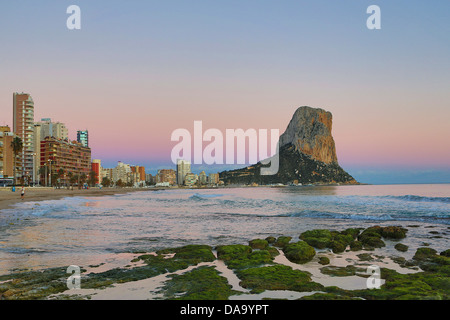 Spanien, Europa, Stadt, Costa Blanca, Ifach, mediterran, Felsen, Skyline neue, sunset, touristische, Penon de Ifach, Region Valencia, Stockfoto