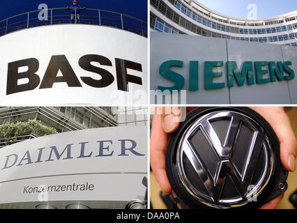 Eine Zusammenstellung der Datei Bilder vom 31. März 2003 zeigt Logos der Firmen BASF, Siemens, Daimler und Volkswagen, angeordnet in Berlin, Deutschland. Nur vier von hundert Unternehmen mit hohen Markt Wert abgeleitet aus Deutschland: Siemens, BASF, VW und Daimler, laut einer Analyse des kommerziellen Journal on 3. Januar 2011. Foto: Hirschberger, Leonhardt, Murat, Luebke Stockfoto