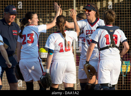 Prag, Tschechische Republik. 8. Juli 2013. Softball-EM, Frauen, Tschechien Vs Belgien, Prag, Tschechien auf Montag, 8. Juli 2013. (Foto/Michal Kamaryt CTK) Stockfoto