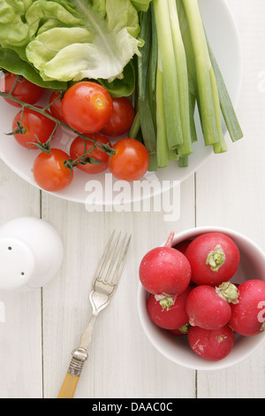 Sommer-Salat, Tomaten und Radieschen Stockfoto