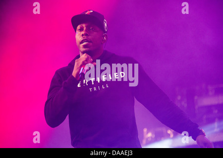 Dizzee Rascal führt auf der Pyramide-Bühne auf dem Glastonbury-Festival-Freitag. 28. Juni 2013 Stockfoto