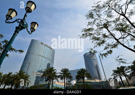 Eine Weitwinkelansicht von der City of Dreams-Komplex, bestehend aus dem Hard Rock Hotel Crown Towers Hotel und das Grand Hyatt hotel Stockfoto