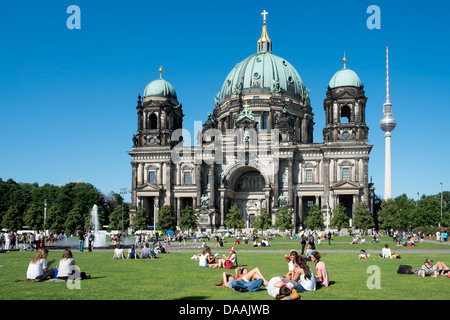 Beschäftigt der Lustgarten vor dem Dom oder Dom auf der Museumsinsel in Berlin Deutschland Stockfoto