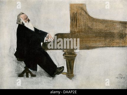 Johannes Brahms am Klavier. Handcolorierte halftone einer Abbildung Stockfoto