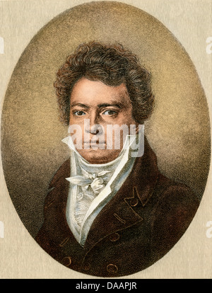 Ludwig van Beethoven im Jahr 1812. Digital farbige Gravur einer Zeichnung von Louis Latronne Stockfoto