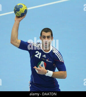 Michael Guigou Frankreichs in Aktion während der Herren Handball-WM Runde Hauptgruppe 1 Spiel Frankreich gegen Ungarn in Jönköping, Schweden, 22. Januar 2011. Foto: Jens Wolf dpa Stockfoto