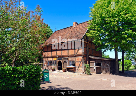 Europa, Deutschland, Niedersachsen, Bad Zwischenahn, Kurpark, traditionelles Restaurant, Spieker, Architektur, Bäume, Framew Stockfoto