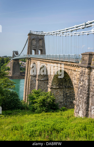 Telford Menai Hängebrücke Bangor Nord-Wales. Stockfoto