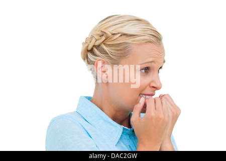 Junge Frau betrachten etwas Angst Stockfoto