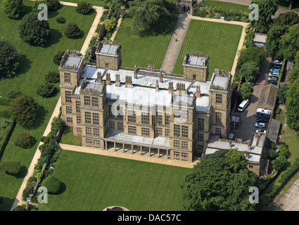 Luftaufnahme von Hardwick Hall, der elisabethanischen Meisterwerk Herrenhaus in der 1500er in der Nähe von Chesterfield in Derbyshire Stockfoto