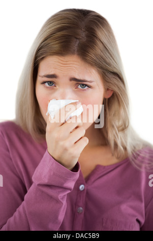 Frau mit Taschentuch Stockfoto