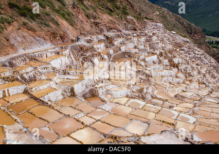 Salinas De Maras Reihenhaus Salinen Pfannen Mine Minen Terrassen, Heiliges Tal, Peru. Stockfoto