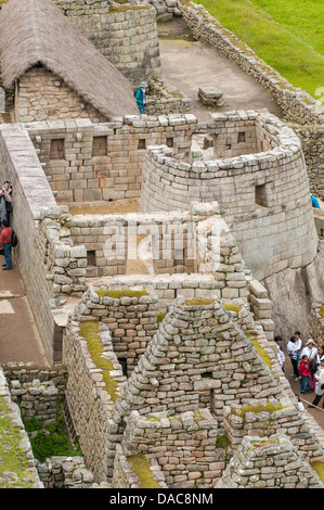 Machu Picchu Unesco Welt Kulturerbe Website alte steinerne Überreste Inkaruinen, Aguas Calientes, Peru. Stockfoto