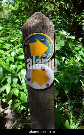 Wegweiser aus Holz in der Nähe von Addingham auf den Dales so Long Distance Fußweg Wharfedale Yorkshire Stockfoto