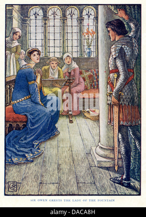 Sir Owen grüßt die Dame des Brunnens, König Arthurs Ritter, Walter Crane Stockfoto