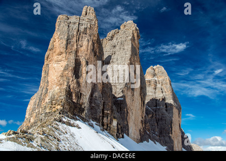 Das Tre Cime di Lavaredo oder die Drei Zinnen, Dolomiten, Veneto, Italien Stockfoto