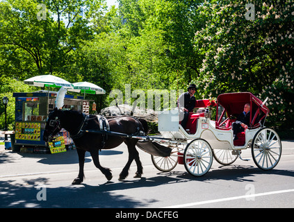 Touristen genießen, Pferd und Kutsche fahren Sie durch den Central Park in Manhattan, New York City, USA. Stockfoto