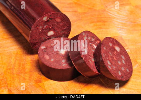 Blutwurst - Wurst gemacht aus Schweineblut Stockfoto