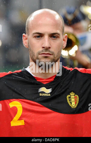 Belgiens Laurent Ciman ist vor der Gruppe A EURO 2012-Qualifikationsspiel zwischen Deutschland und Belgien in der Esprit Arena in Düsseldorf, 11. Oktober 2011 abgebildet. Foto: Revierfoto Stockfoto