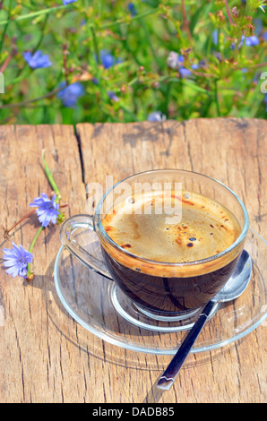 Ernährung Chicorée Getränk in eine Tasse-Shooting in der Natur Stockfoto