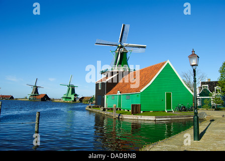 Schöne Aussicht auf die historischen Windmühlen entlang der Zaan Stockfoto