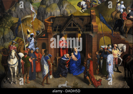 Hans Memling (1435/1440-1494). Flämischer Maler. Die sieben Freuden Mariens, 1480. Detail der Anbetung der drei Könige. Stockfoto