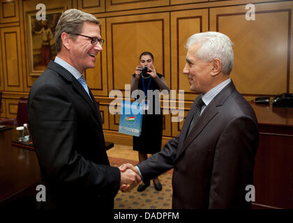 Bundesaußenminister Guido Westerwelle (FDP, l) Erfurts bin Rande der Regionalkonferenz Zu Afghanistan in Istanbul, Ägypten, Den Aussenminister der Republik Tadschikistan, Hamrokhon Zarifi, in Istanbul bin Quantenelektrodynamik (01.11.2011). Foto: Thomas Trutschel/photothek.net Stockfoto