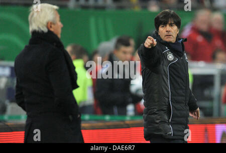 Deutschlands Trainer Joachim Löw (R) neben niederländischen Trainer Bert van Markwijk während der internationalen Fußball-freundlich reagiert Spiel Deutschland Vs Niederlande Imtech Arena in Hamburg, Deutschland, 15. November 2011. Foto: Jochen Lübke Dpa/Lno +++(c) Dpa - Bildfunk +++ Stockfoto