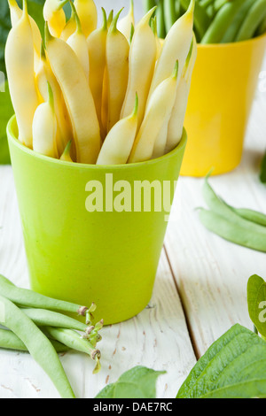 gelbe rohen Spargel-Bohnen, Nahaufnahme Stockfoto