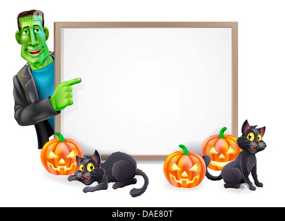 Cartoon Halloween Schild mit klassischen Frankenstein-monster Stockfoto