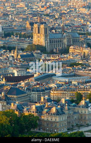 Einstellen von Sonnenlicht über Kathedrale Notre Dame und die Gebäude von Paris Frankreich Stockfoto