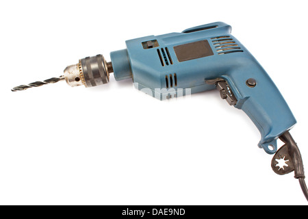 Gebrauchte alte Bohrmaschine isoliert auf weiss Stockfoto