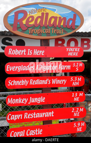 Miami Florida, Florida City, Robert ist hier, produzieren, Markt, Verkauf, Schild, Informationen, historische Redland Tropical Trail, FL130518025 Stockfoto