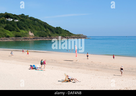 Die einsamen Strand Carbis Bay in der Nähe von St.Ives in Cornwall, Großbritannien Stockfoto